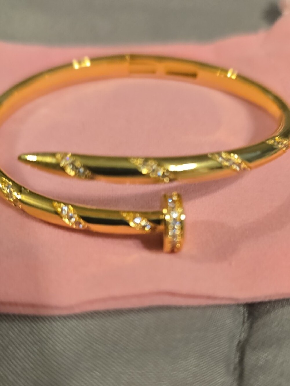 Gold Crystal Accent Nail-Style Bangle Bracelet - Picture 4 of 4